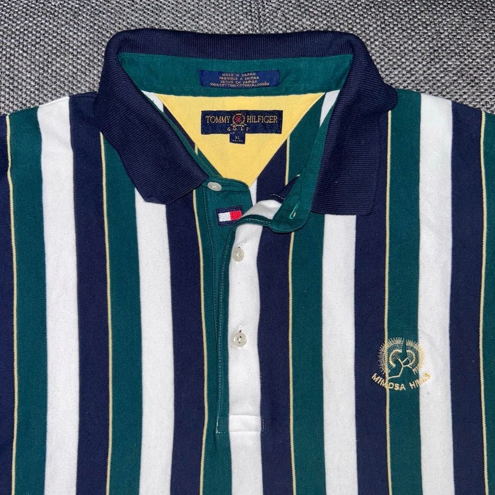 Rare Vintage 90s Tommy Hilfiger Mimosa Hills Golf Club Stripe Polo Shirt XL